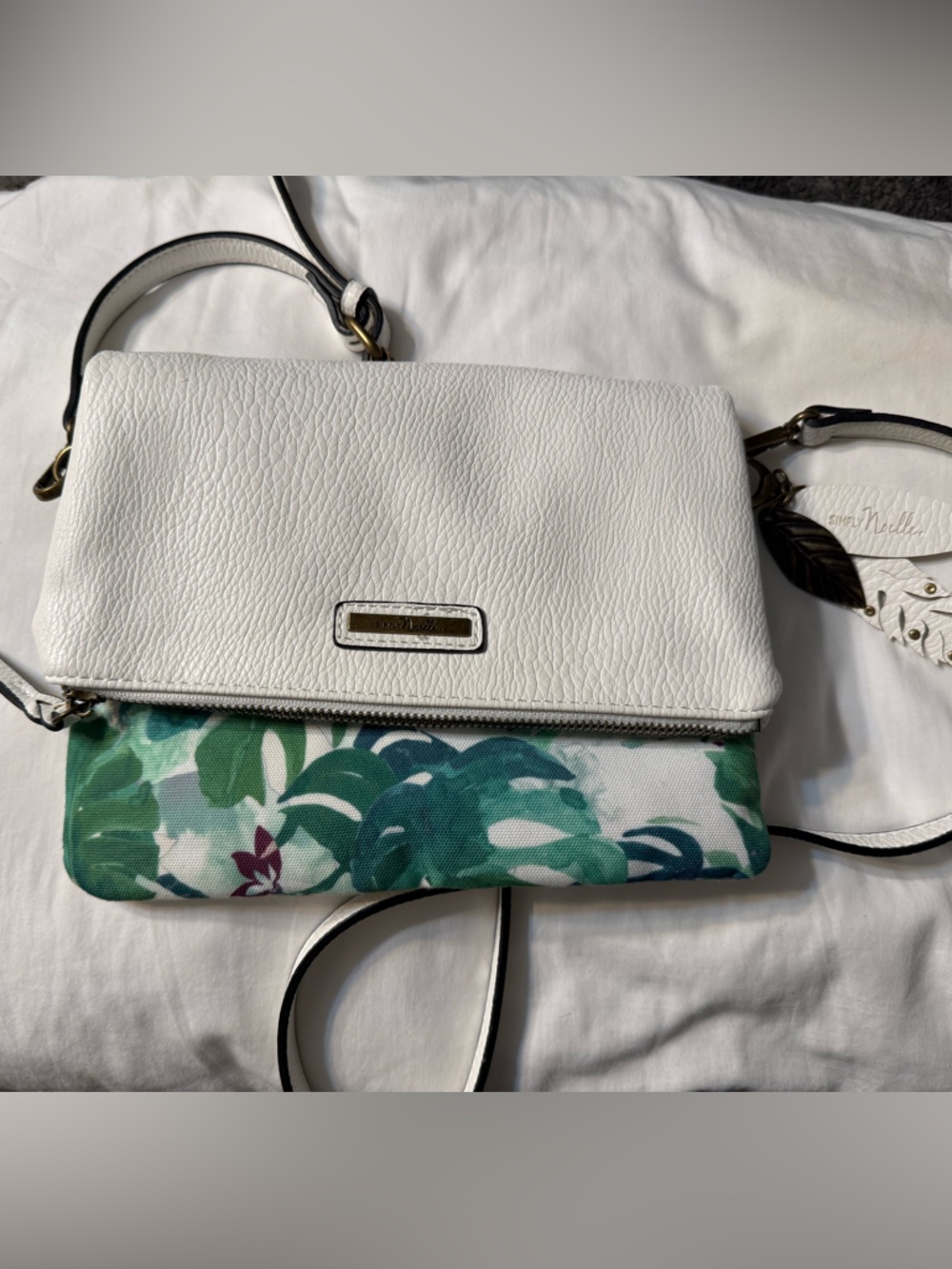 White Crossbody with Green Tropical Design- Simply Noelle